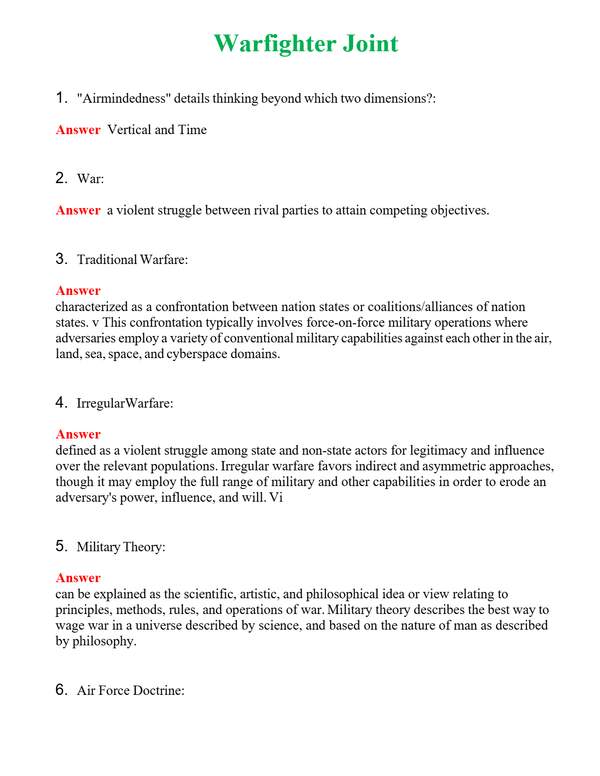 Warfighter Joint | Actual Questions and Verified Answers ( Included ) 100% Correct