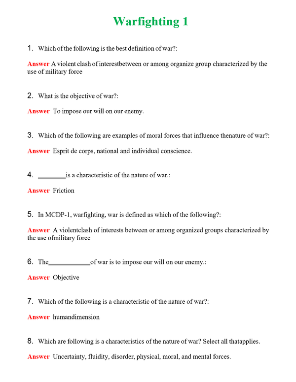 Warfighting 1 | Actual Questions and Verified Answers ( Included ) 100% Correct