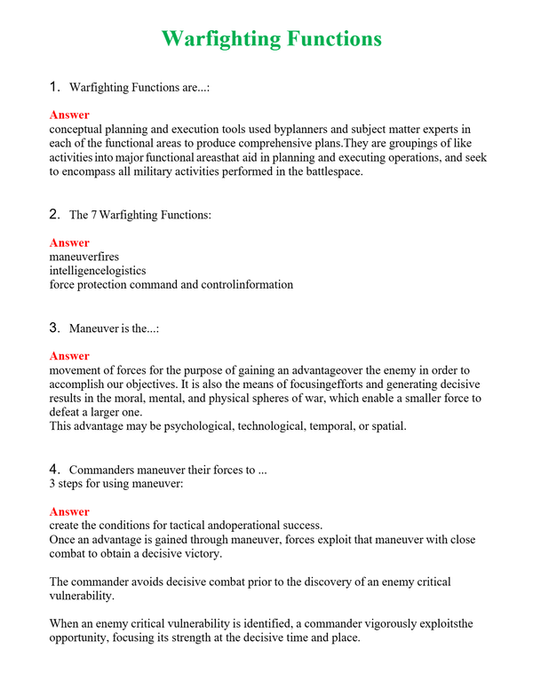 Warfighting Functions | Actual Questions and Verified Answers ( Included ) 100% Correct