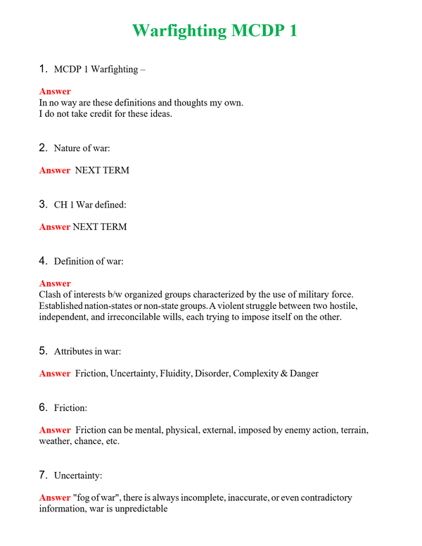 Warfighting MCDP 1 | Actual Questions and Verified Answers ( Included ) 100% Correct