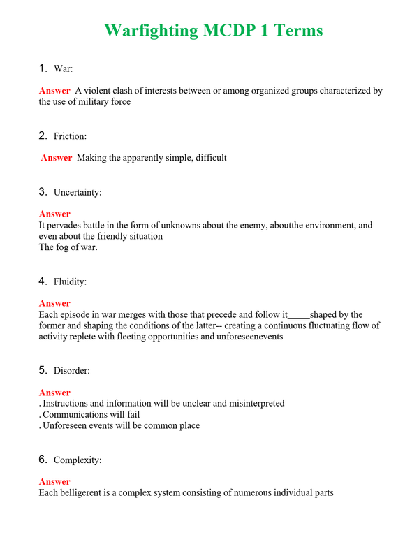 Warfighting MCDP 1 Terms | Actual Questions and Verified Answers ( Included ) 100% Correct