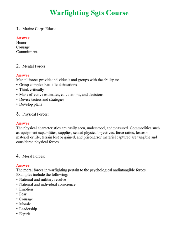Warfighting Sgts Course | Actual Questions and Verified Answers ( Included ) 100% Correct