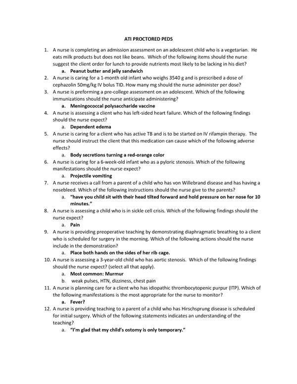 ATI PROCTORED PEDS | 75 Complete Test & Answers Updated Summer 2025/2026.