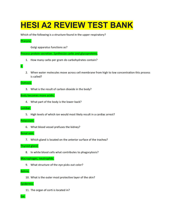 HESI A2 REVIEW 2025 TEST BANK, HESI A2 Anatomy and Physiology, HESI A2 Science, HESI A2 Grammar, HESI A2 Math’s, HESI A2 critical thinking, All Sections Combination in 257 Pages.