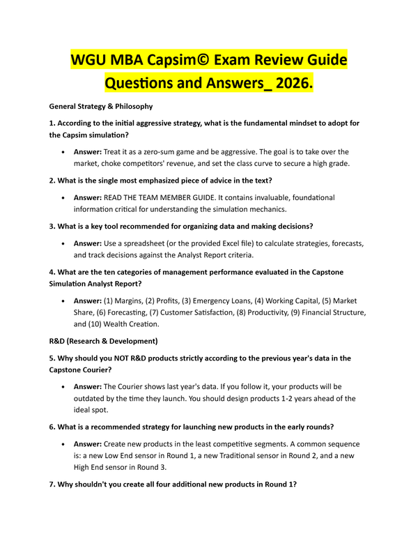 Click Here: WGU MBA CAPSTONE Capsim© Simulation Exam Questions and Answers - Finance Department All Pages_ Updated 2026.