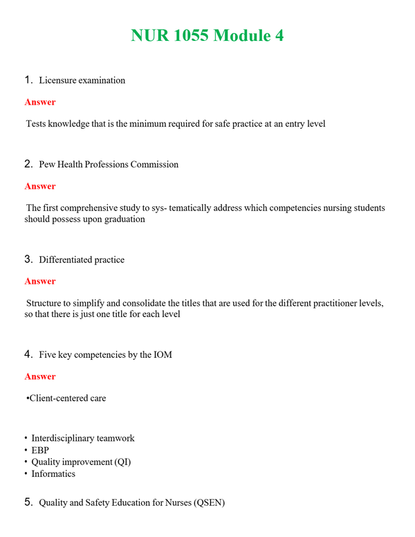 NUR 1055 MODULE 4 | QUESTIONS & ANSWERS (SOLVED)