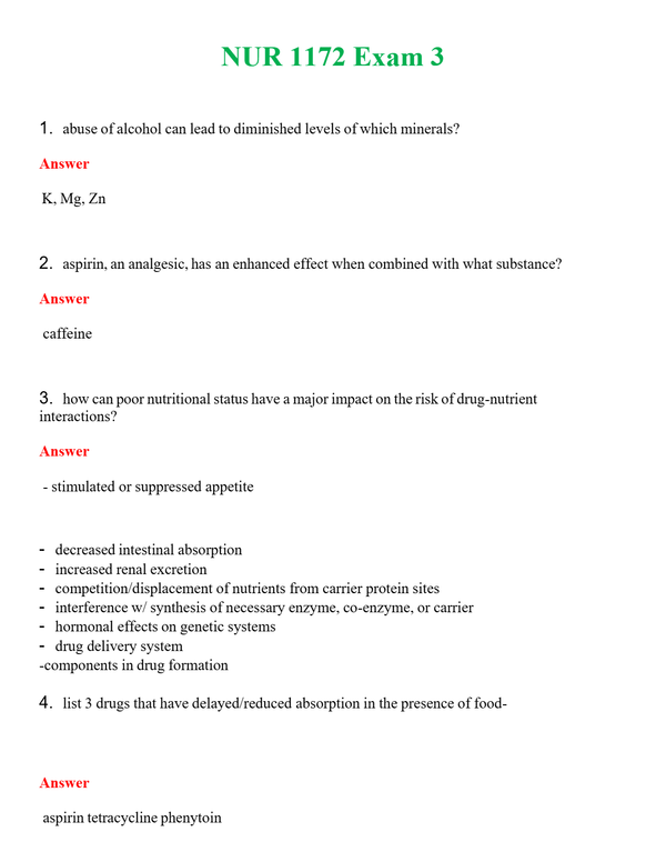 NUR 1172 EXAM 3 | A++ EXAM WITH ALL NEW QS & AS - GUARANTEED PASS!