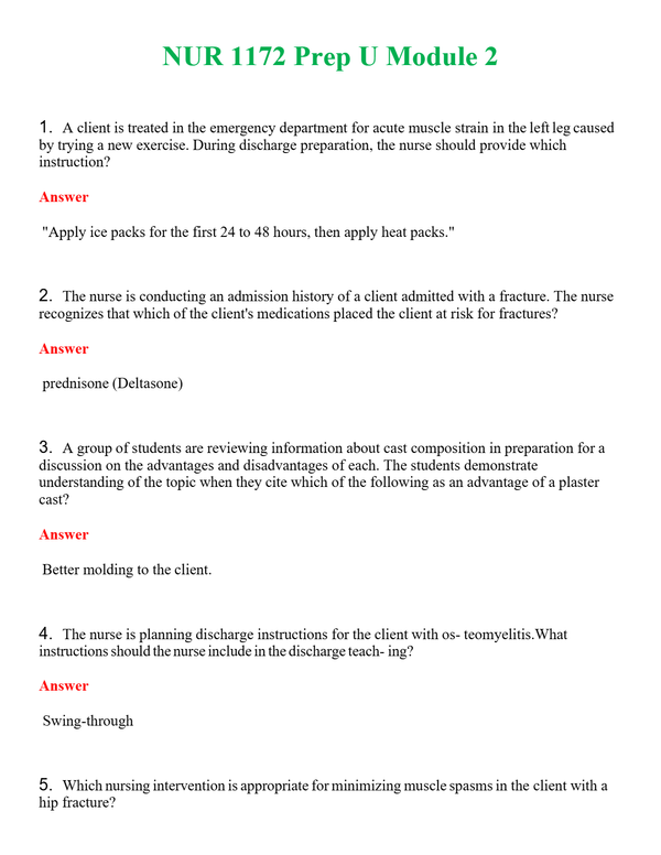 NUR 1172 PREP U MODULE 2 | A++ EXAM WITH ALL NEW QS & AS - GUARANTEED PASS!