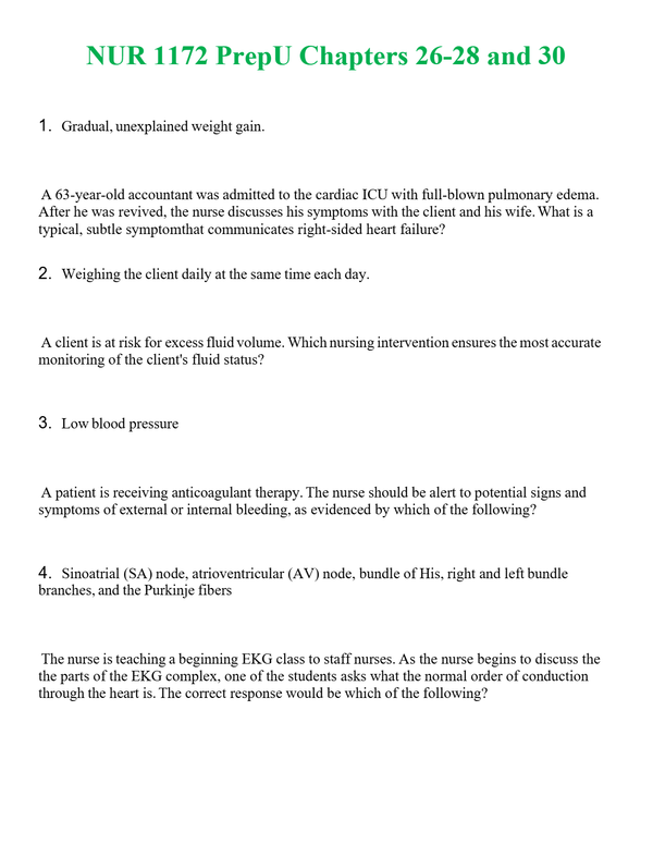 NUR 1172 PREPU CHAPTERS 26-28 AND 30 | ALL Q&AS BRAND NEW GUARANTEED A+++