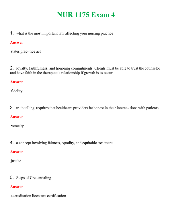 NUR 1175 EXAM 4 | ACTUAL QUESTIONS AND ANSWERS 100% CORRECT