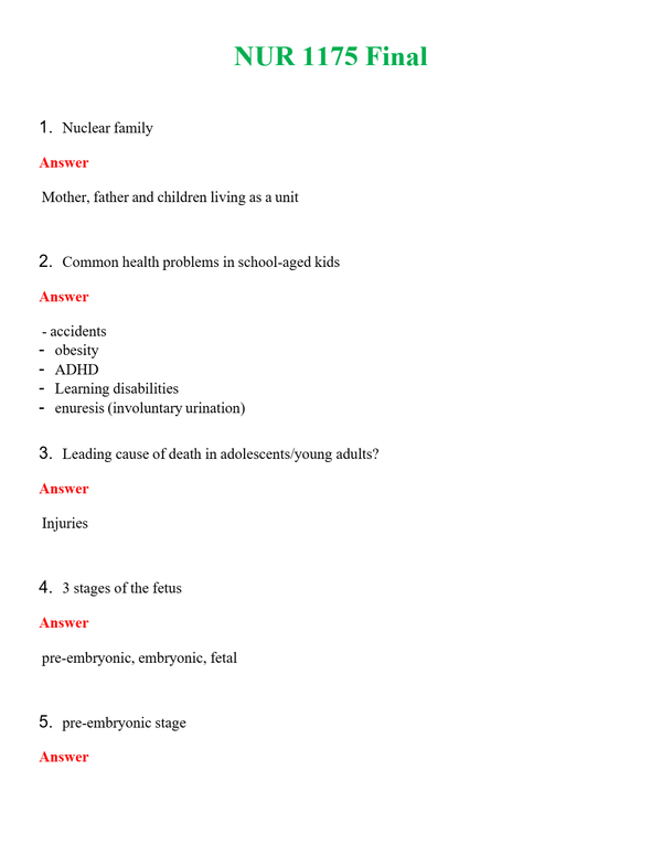 NUR 1175 FINAL | COMPLETE ANSWERS 100% CORRECT