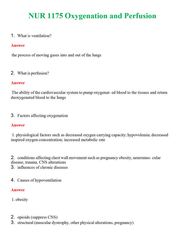 NUR 1175 OXYGENATION AND PERFUSION | GRADED A+ QUESTIONS AND ANSWERS (SOLVED)