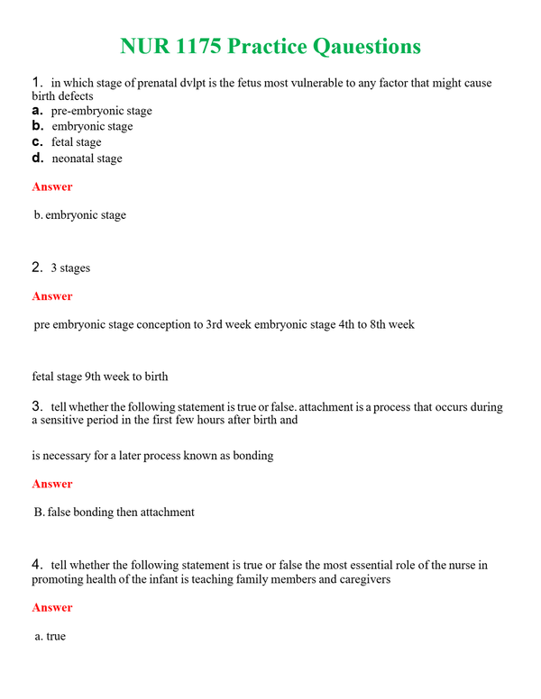 NUR 1175 PRACTICE QUESTIONS | A SOLVED 100% CORRECT