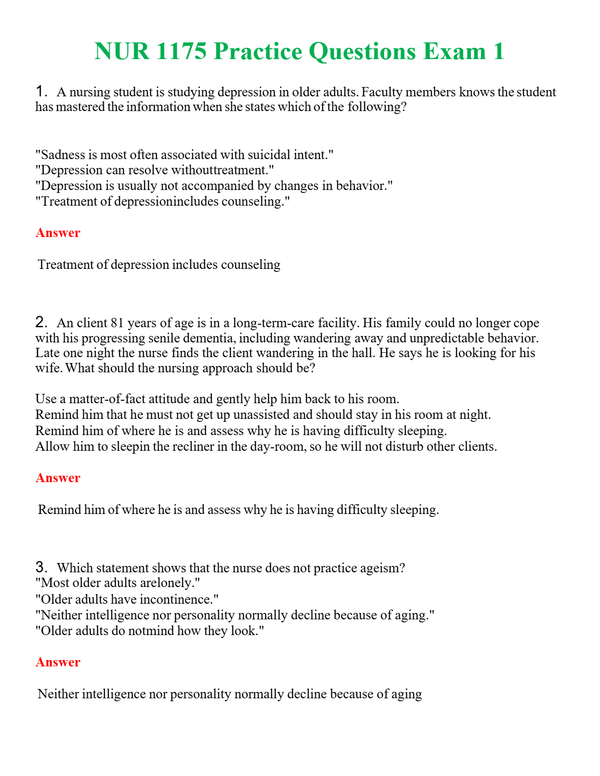 NUR 1175 PRACTICE QUESTIONS EXAM 1 | PASSED | A+ RATED GUIDE | NEW FULL EXAM