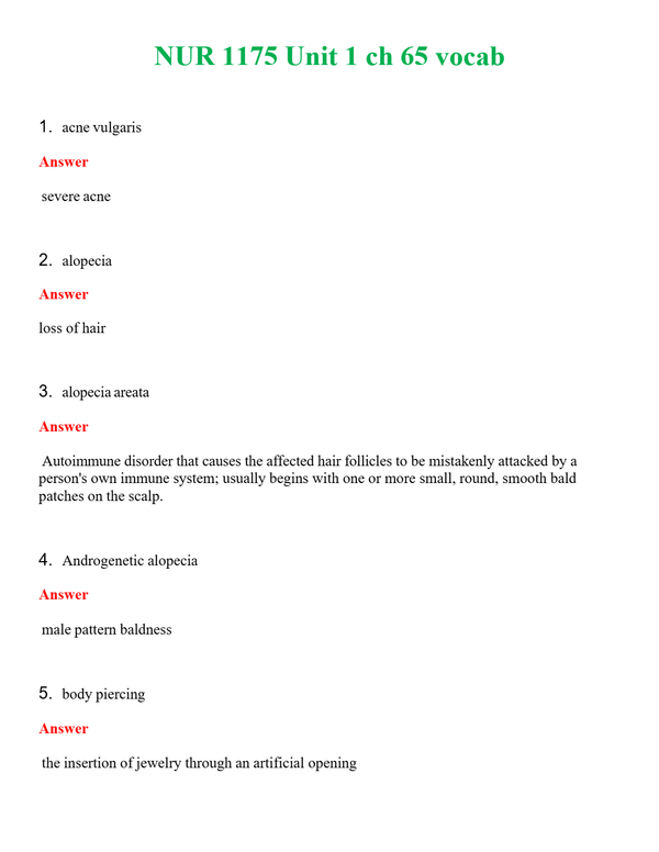 NUR 1175 UNIT 1 CH 65 VOCAB | LATEST QUESTIONS WITH COMPLETE GRADE A++ ANSWERS