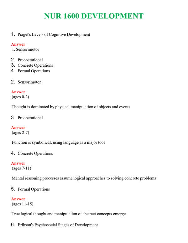 NUR 1600 DEVELOPMENT | WITH 100% VERIFIED ANSWERS