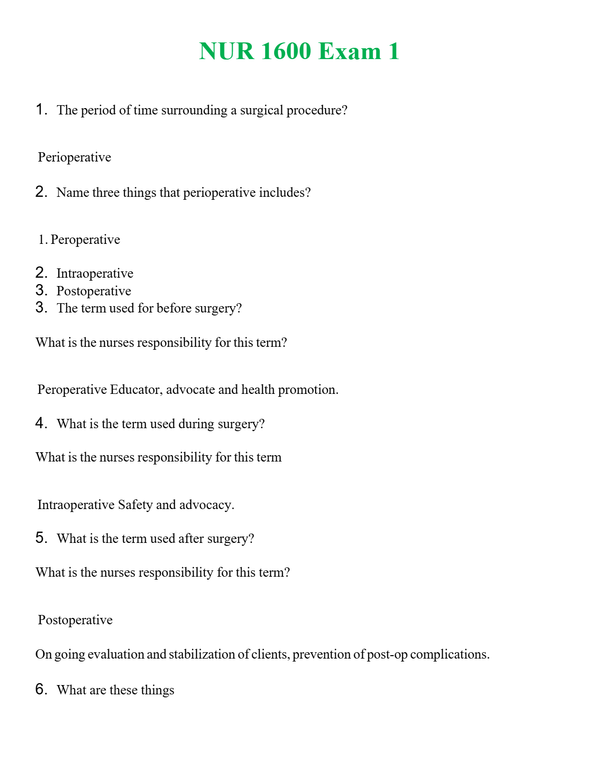 NUR 1600 EXAM 1 | (ACTUAL EXAM ) QUESTIONS AND ANSWERS (SOLVED)
