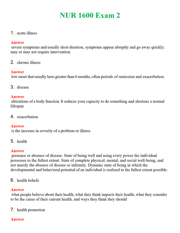 NUR 1600 EXAM 2 | LATEST QUESTIONS WITH COMPLETE GRADE A++ ANSWERS