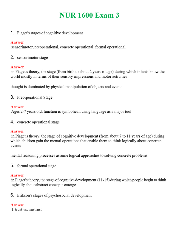 NUR 1600 EXAM 3 | WITH 100% VERIFIED ANSWERS
