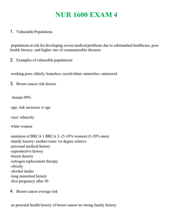 NUR 1600 EXAM 4 | QUESTIONS & ANSWERS (SOLVED)
