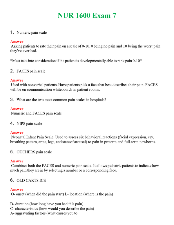 NUR 1600 EXAM 7 | PASSED | A+ RATED GUIDE | NEW FULL EXAM