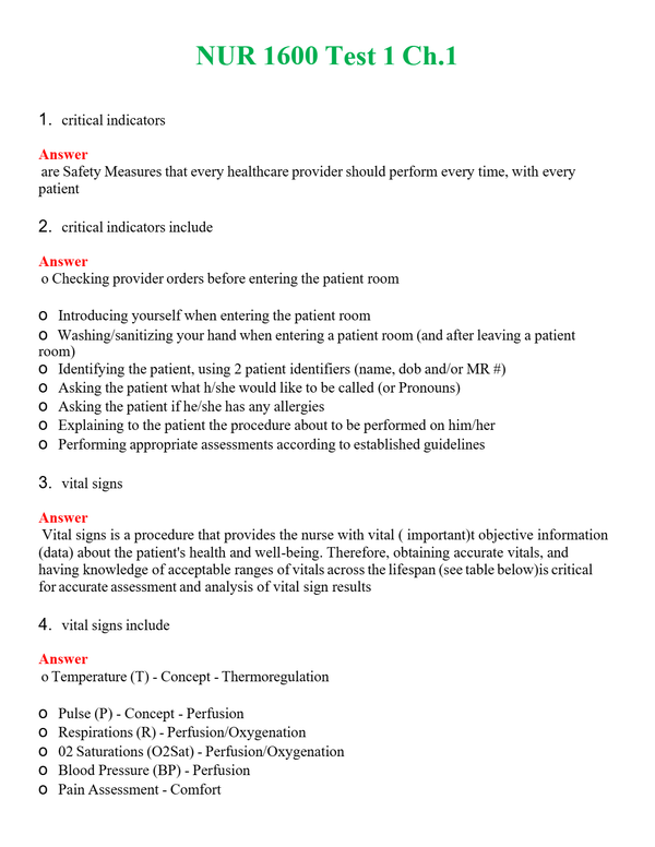 NUR 1600 TEST 1 CH.1 | QUESTIONS AND ANSWERS INCLUDED