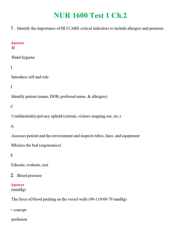 NUR 1600 TEST 1 CH.2 | COMPLETE QUESTIONS & ANSWERS (SOLVED) 100% CORRECT