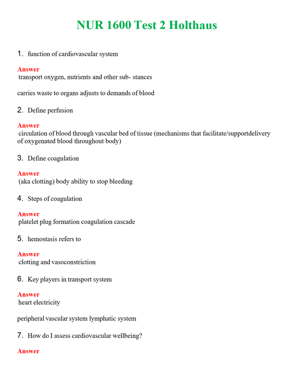 NUR 1600 TEST 2 HOLTHAUS | (ACTUAL EXAM ) QUESTIONS AND ANSWERS (SOLVED)