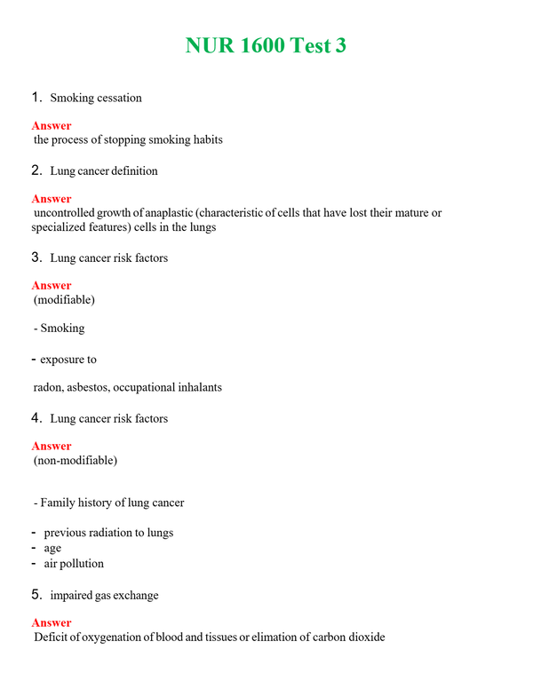 NUR 1600 TEST 3 | QUESTIONS AND ANSWERS INCLUDED