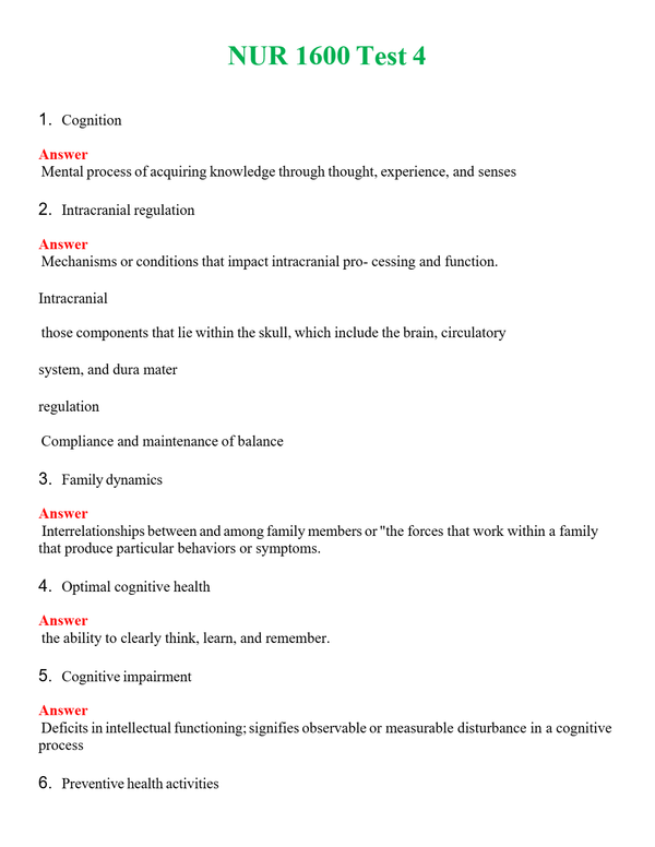 NUR 1600 TEST 4 | COMPLETE QUESTIONS & ANSWERS (SOLVED) 100% CORRECT