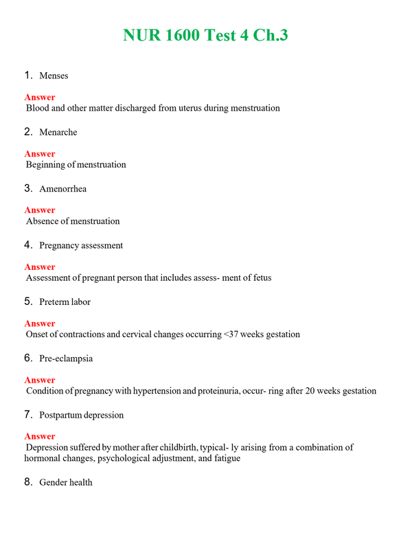 NUR 1600 TEST 4 CH.3 | COMPLETE ANSWERS 100% CORRECT