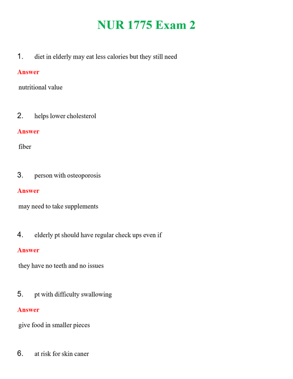NUR 1775 EXAM 2 | ACTUAL QUESTIONS AND ANSWERS 100% CORRECT
