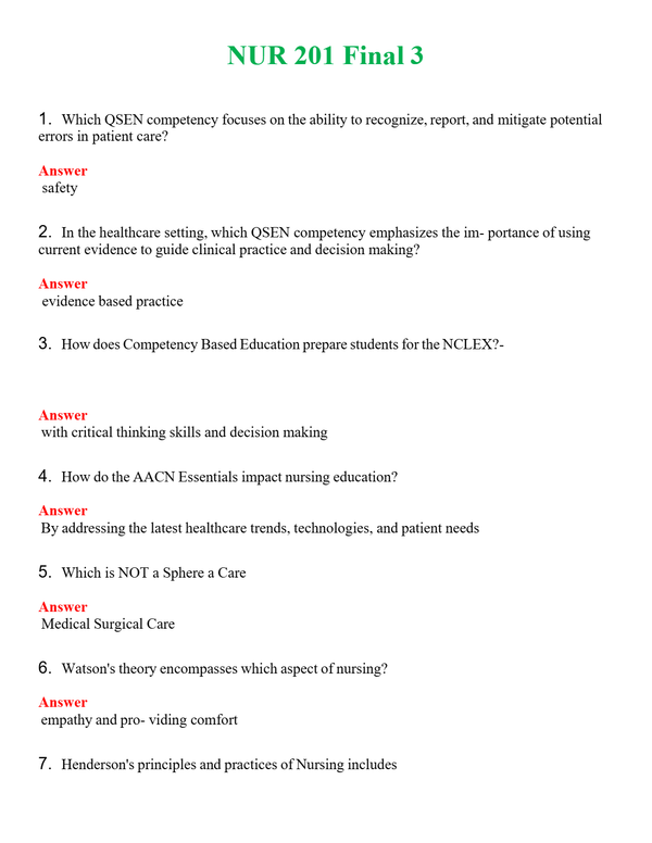 NUR 201 FINAL 3 | A+ RATED GUIDE | QUESTIONS AND ANSWERS (SOLVED)