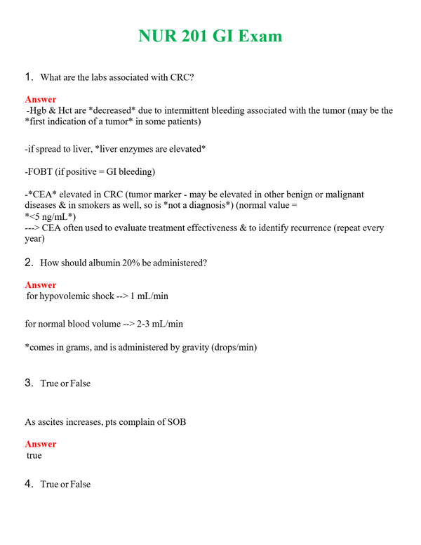 NUR 201 GI EXAM | PASSED | A+ RATED GUIDE | NEW FULL EXAM