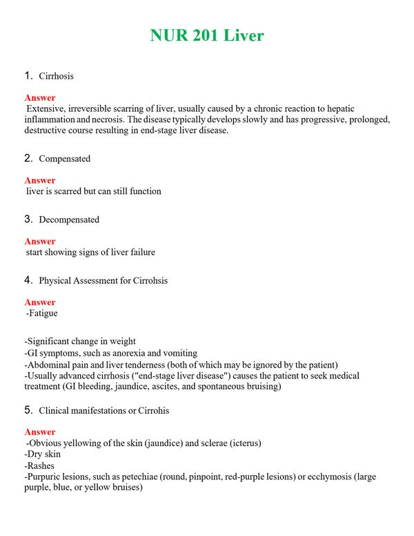 NUR 201 LIVER | NEW FULL QUESTIONS AND ANSWERS 100% CORRECT