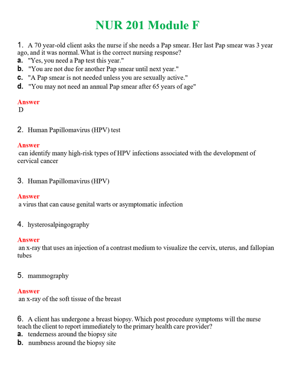 NUR 201 MODULE F | GRADED A+ QUESTIONS & ANSWERS