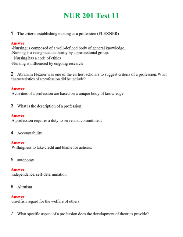 NUR 201 TEST 11 | NEW FULL QUESTIONS AND ANSWERS 100% CORRECT