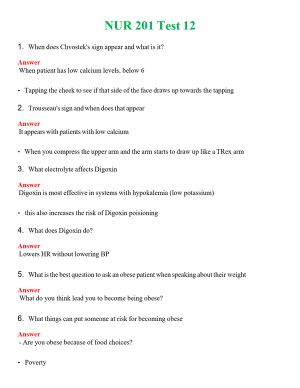 NUR 201 TEST 12 | GRADED A+ QUESTIONS & ANSWERS