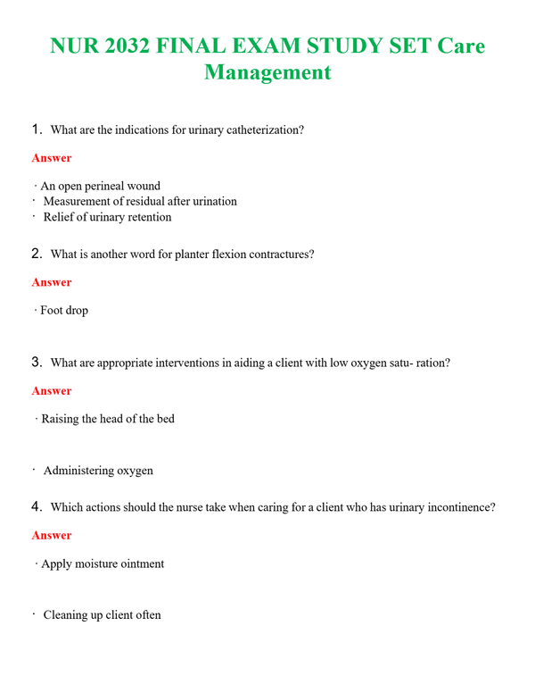 NUR 2032 FINAL EXAM STUDY SET CARE MANAGEMENT | ALL Q&AS BRAND NEW GUARANTEED A+++