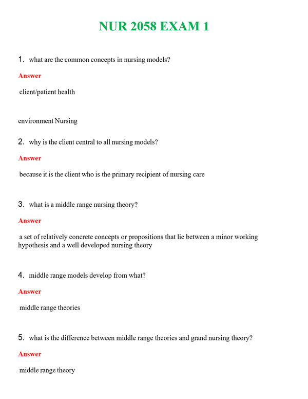 NUR 2058 EXAM 1 | ALL Q&AS BRAND NEW GUARANTEED A+++
