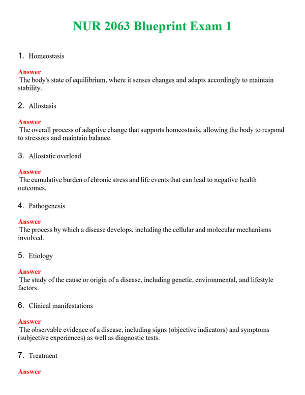 NUR 2063 BLUEPRINT EXAM 1 | COMPLETE ANSWERS 100% CORRECT