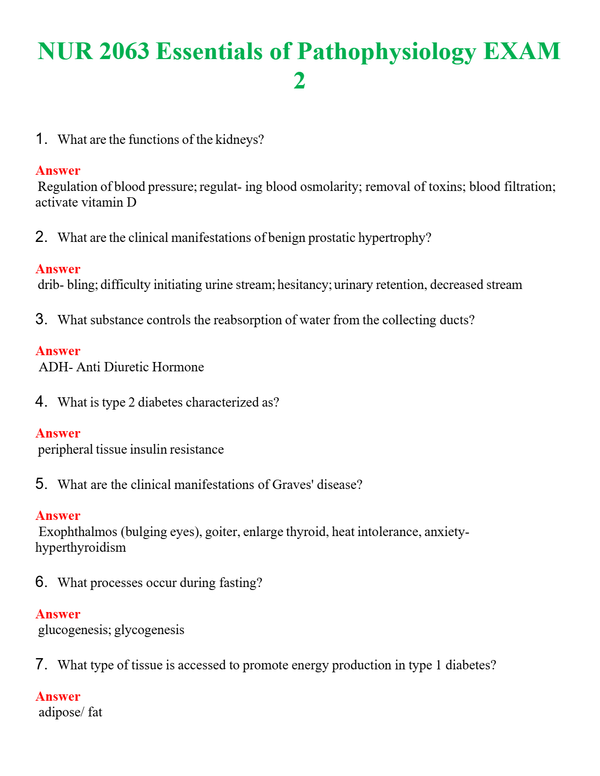 NUR 2063 ESSENTIALS OF PATHOPHYSIOLOGY EXAM 2 | ALL Q&AS BRAND NEW GUARANTEED A+++