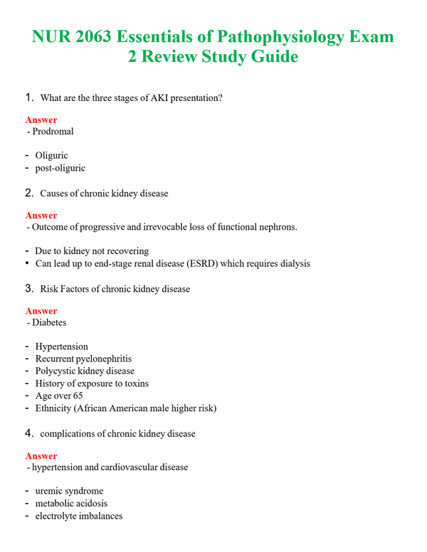 NUR 2063 ESSENTIALS OF PATHOPHYSIOLOGY EXAM 2 REVIEW STUDY GUIDE | A++ EXAM WITH ALL NEW QS & AS - GUARANTEED PASS!