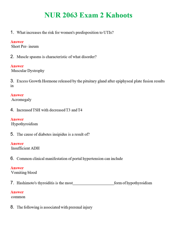 NUR 2063 EXAM 2 KAHOOTS | QUESTIONS AND ANSWERS INCLUDED