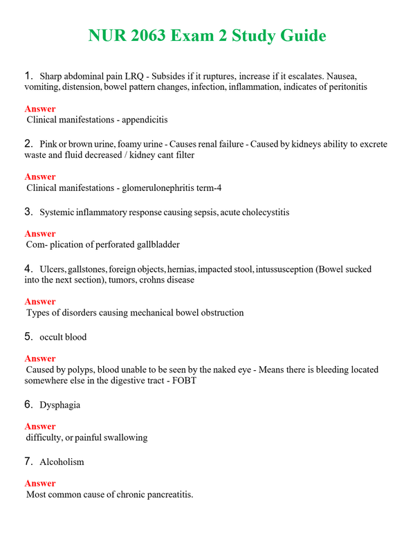 NUR 2063 EXAM 2 STUDY GUIDE | A++ EXAM WITH ALL NEW QS & AS - GUARANTEED PASS!