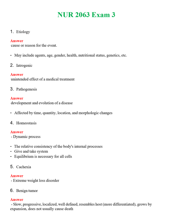 NUR 2063 EXAM 3 | ALL Q&AS BRAND NEW GUARANTEED A+++