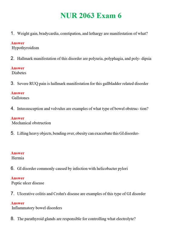 NUR 2063 EXAM 6 | ACTUAL QUESTIONS AND ANSWERS 100% CORRECT