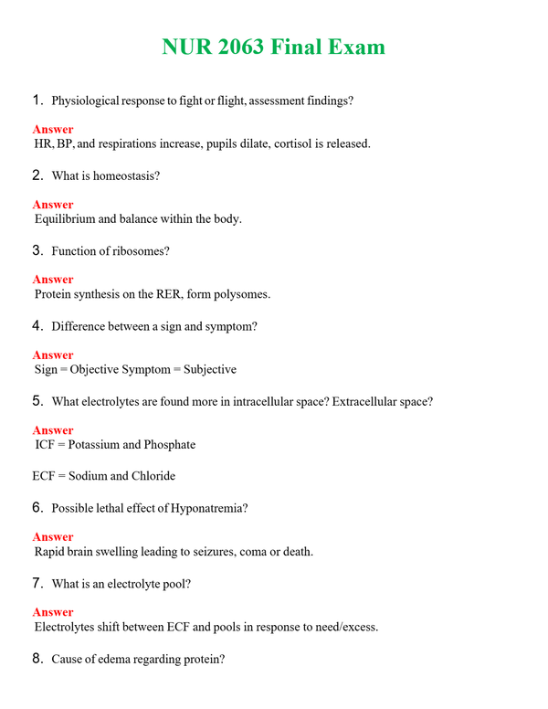 NUR 2063 FINAL EXAM | COMPLETE QUESTIONS & ANSWERS (SOLVED) 100% CORRECT