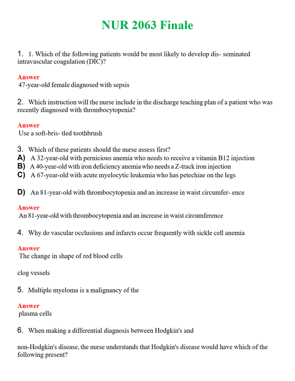 NUR 2063 FINALE | A++ EXAM WITH ALL NEW QS & AS - GUARANTEED PASS!