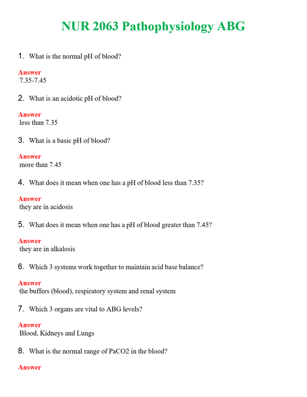 NUR 2063 PATHOPHYSIOLOGY ABG | ALL Q&AS BRAND NEW GUARANTEED A+++